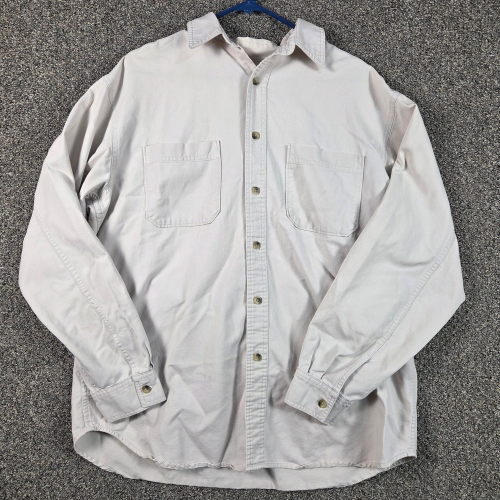 High Sierra Button Down Shirt Mens Medium Beige Long Sleeve Cotton Twill Pocket